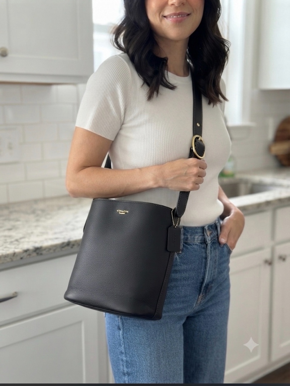 Coach Black bleeker Leather Crossbody Bucket Bag with Gold Hardware